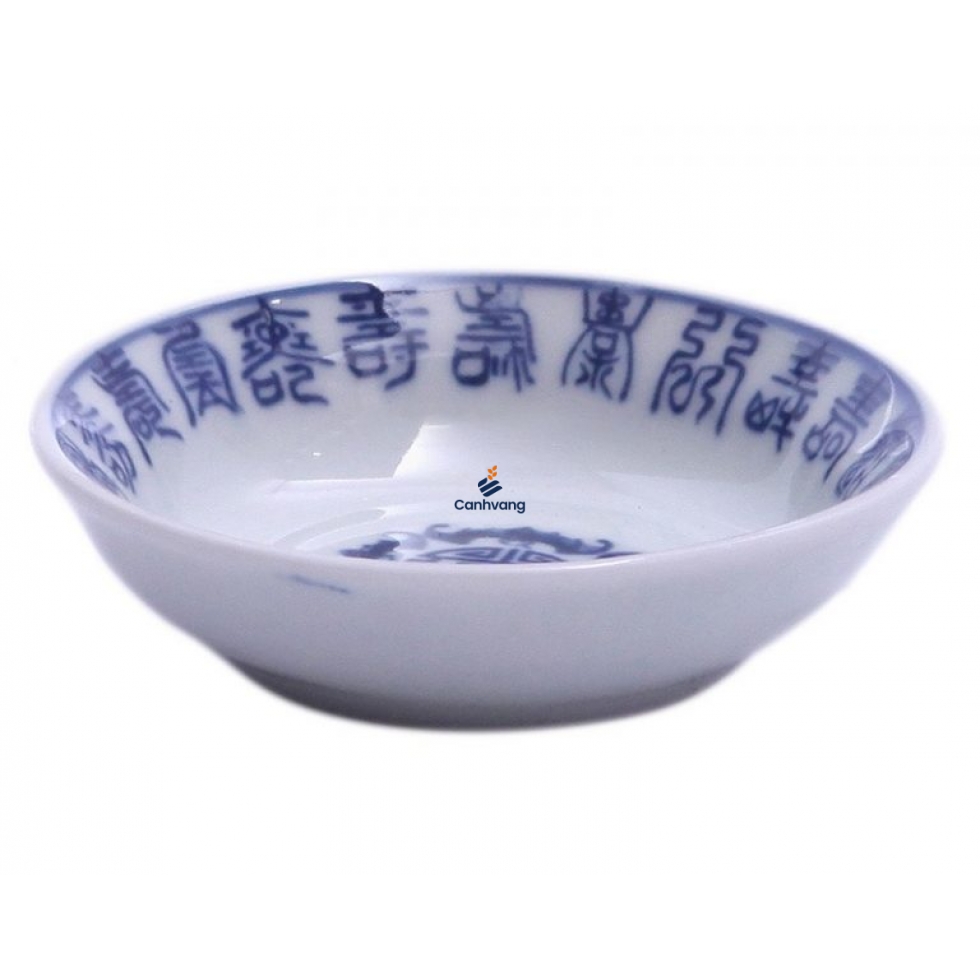 Đĩa Đựng Gia Vị Bát Tràng 100 Chữ Thọ – Men Lam Cổ