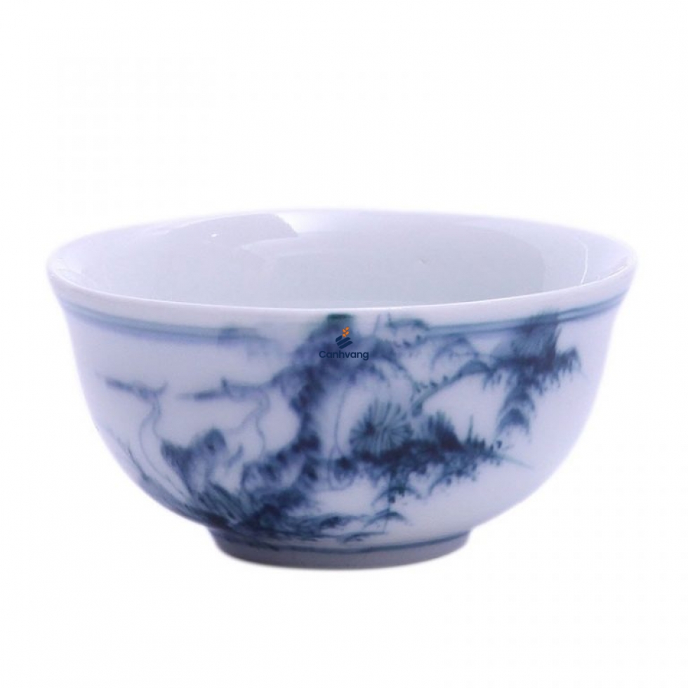 Bát Đựng Mắm Bát Tràng Vẽ Tùng Hạc – Men Chàm – Cao 5cm