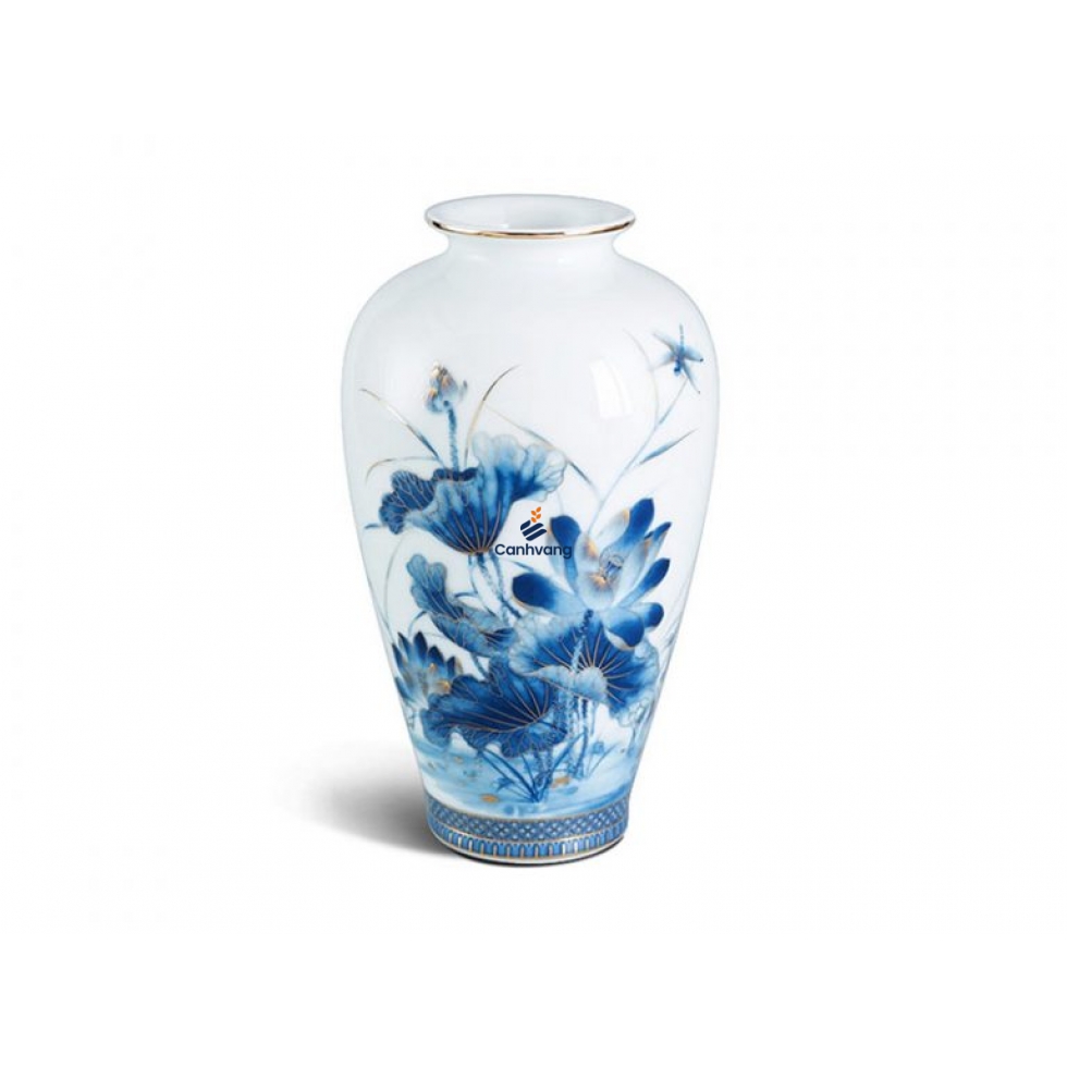 Bình hoa 25 cm – Sen Vàng (men ngọc)