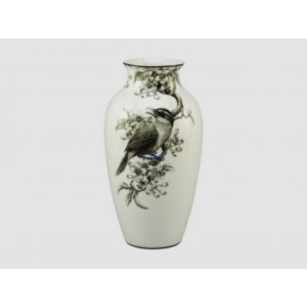 BÌnh Hoa Minh Long- Họa Mi Hoa Bưởi Trắng Đen 27cm
