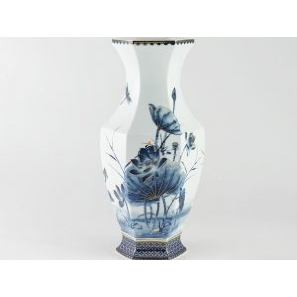 Bình Hoa Minh Long – Lộc Phát Sen Vàng Nền Xanh Ngọc 40cm