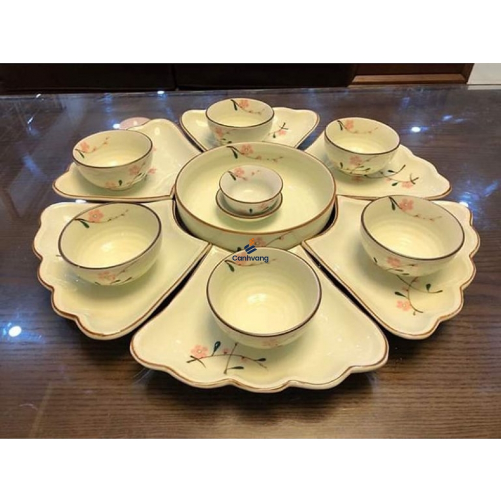 Bộ 14 Món Hoa Mặt Trời Men Sứ Bát Tràng