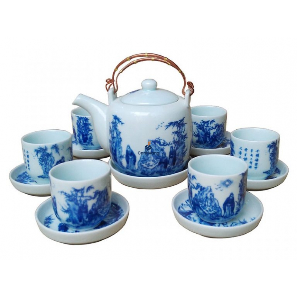 Bộ Ấm Chén Bát Tràng Men Lam Số 1 Cỡ Lớn