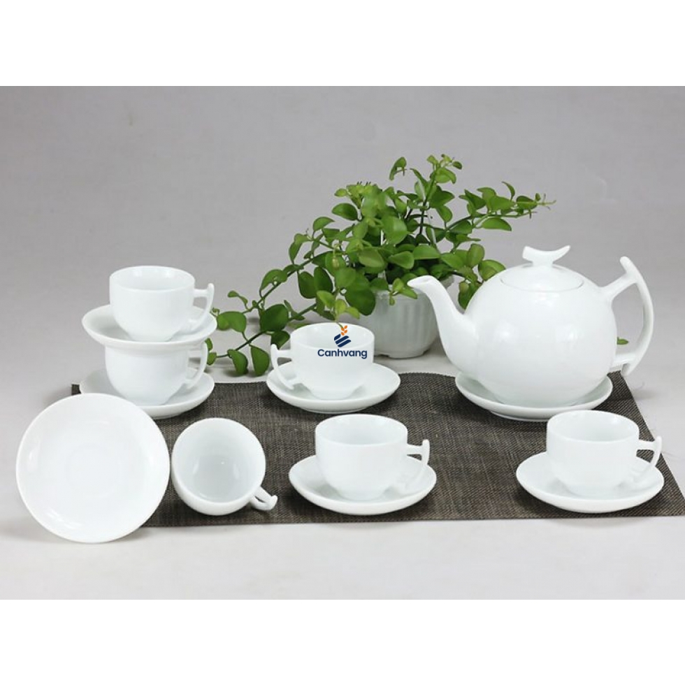Bộ Ấm Chén Bát Tràng Men Trắng Bưởi Cành