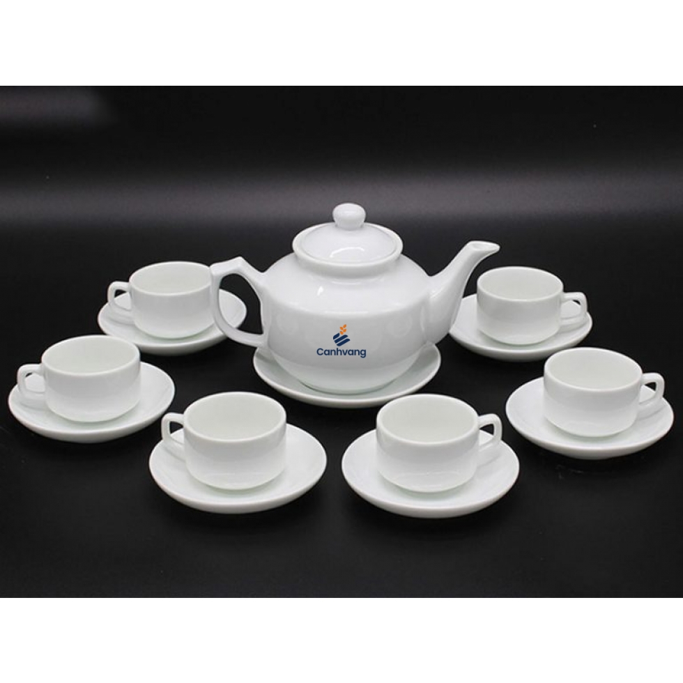 Bộ ấm trà Bát Tràng dáng HongKong Trắng sứ 600ml