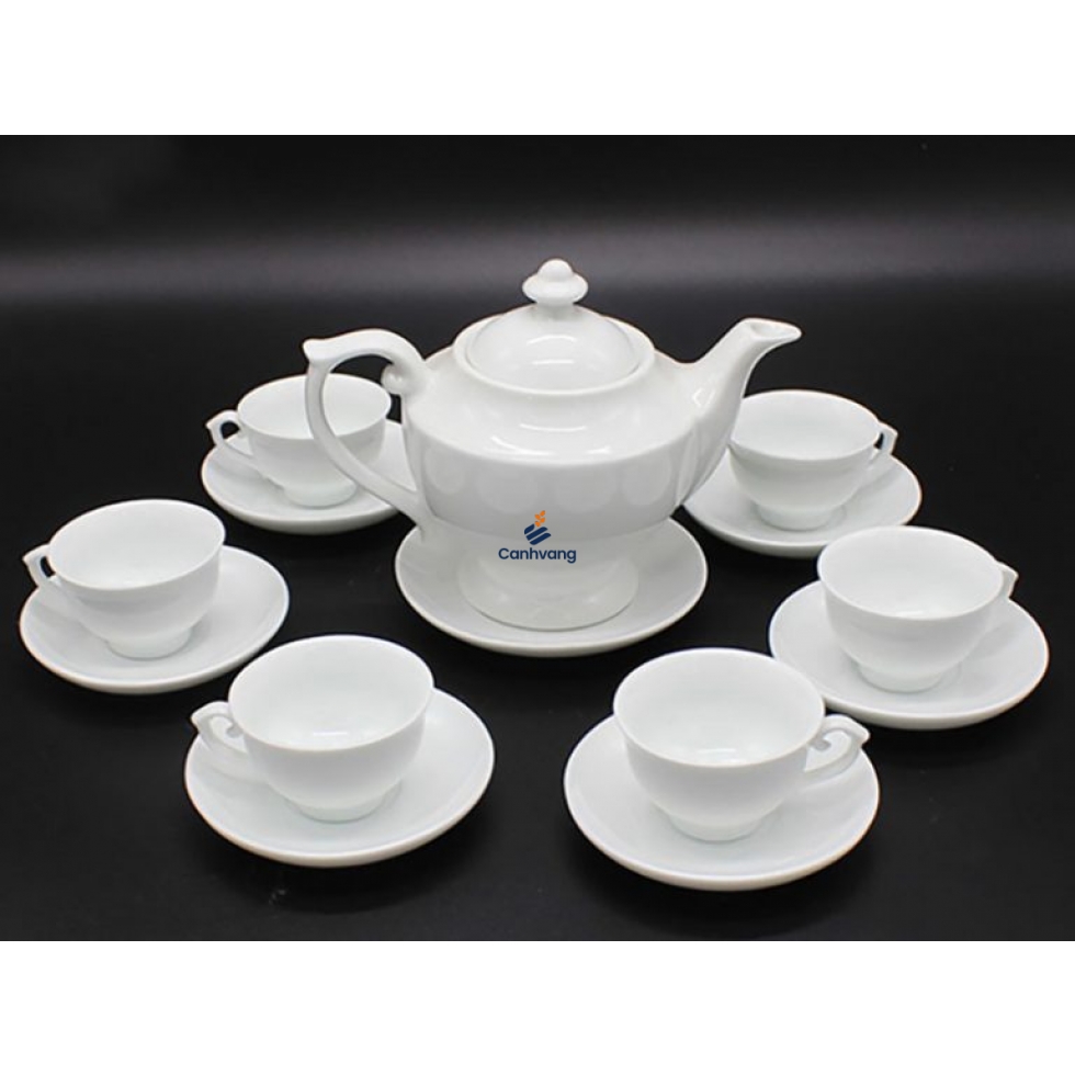 Bộ ấm trà Bát Tràng dáng Quốc Hội Trắng sứ 600ml