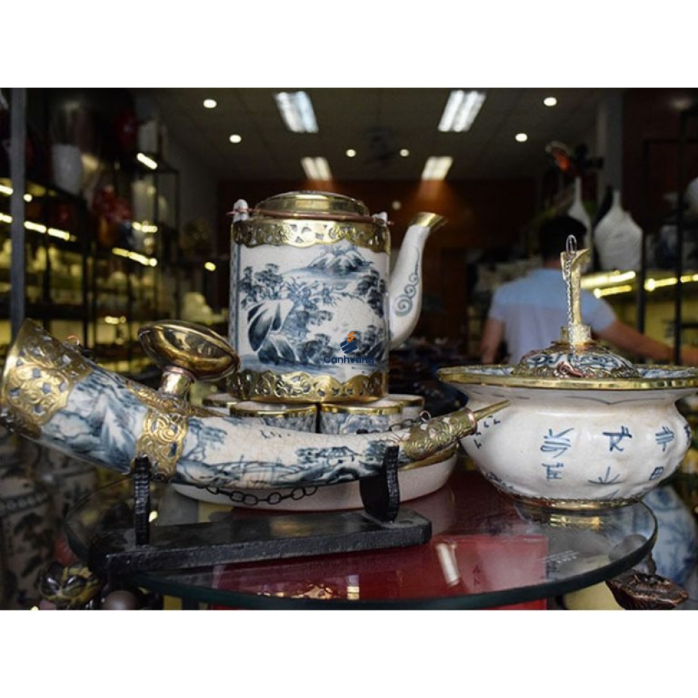 Bộ Ấm Trà Bát Tràng Tích Cao 1L