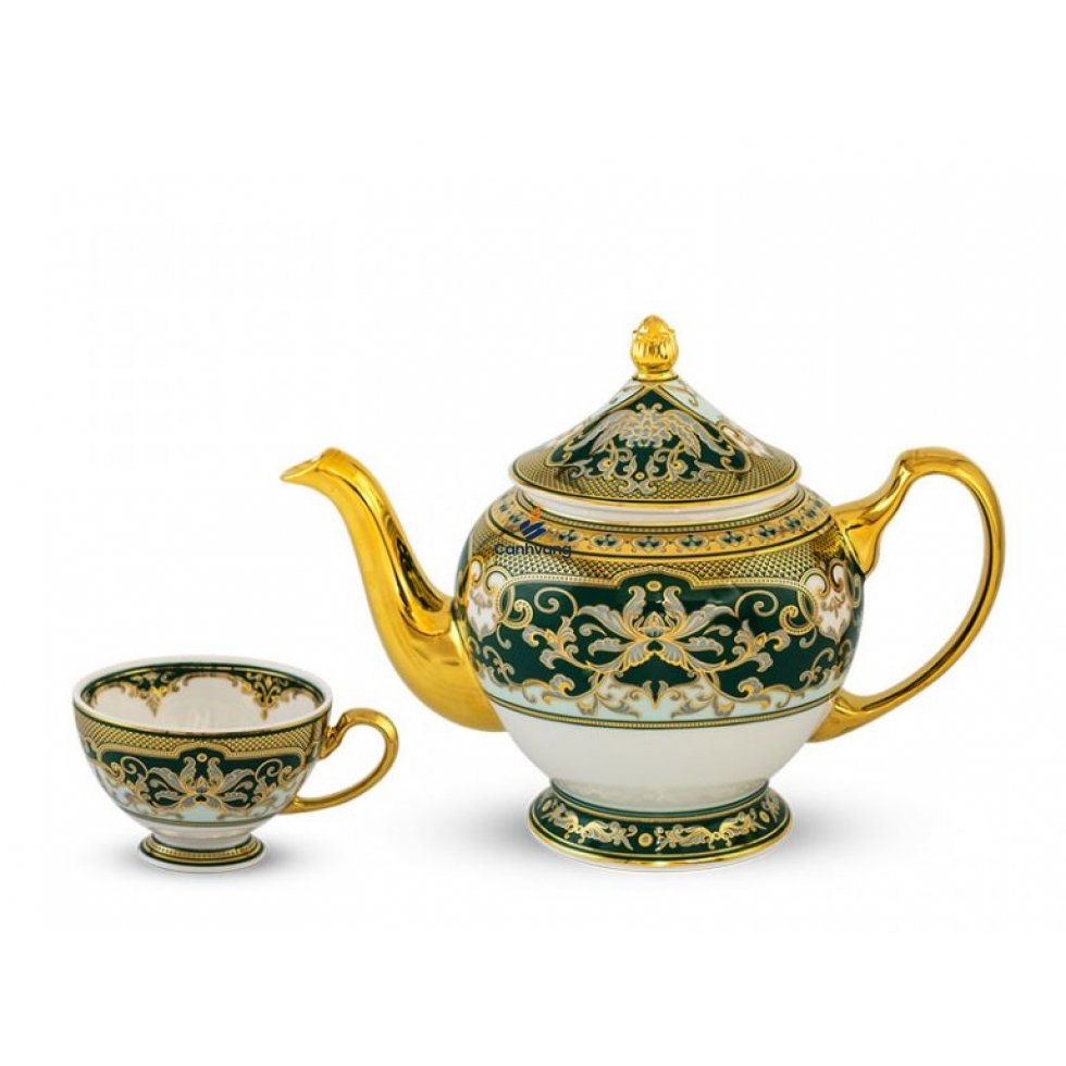 Bộ Ấm Trà Hoàng Cung Sen Ngọc Bích 1.3L