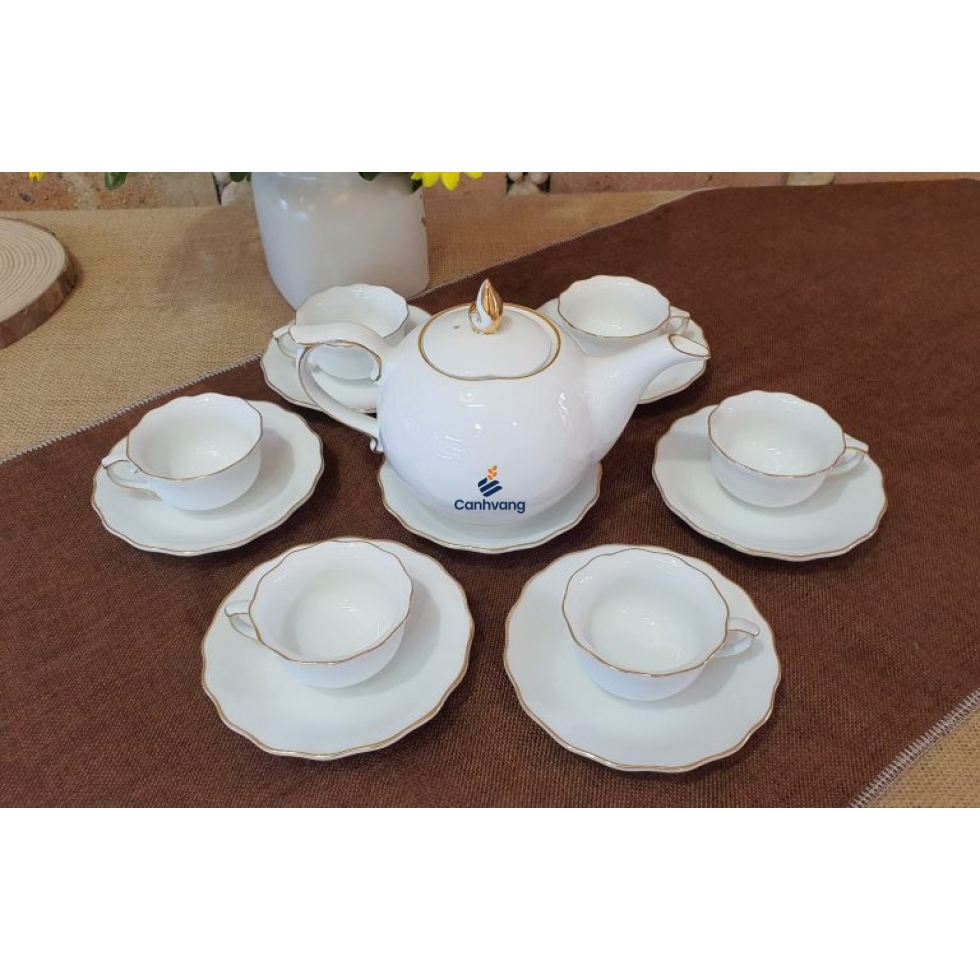 BỘ ẤM TRÀ MẪU ĐƠN VIỀN CHỈ VÀNG