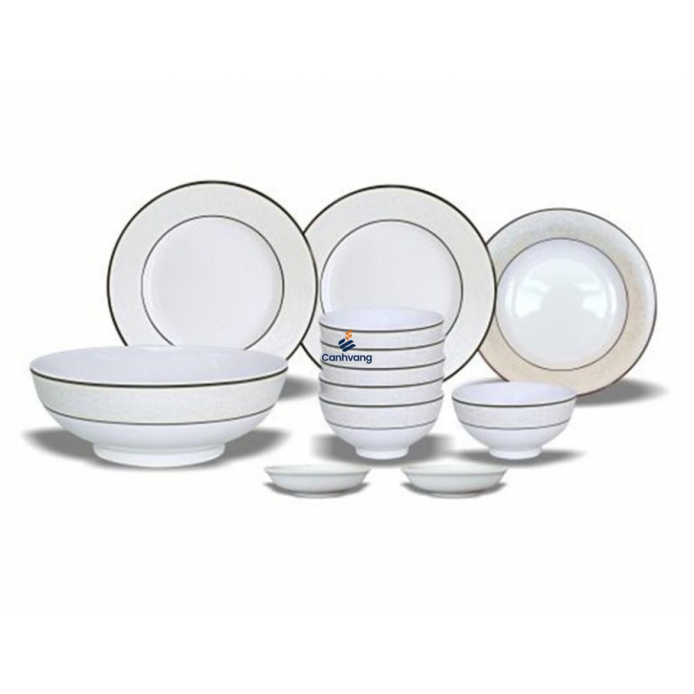 Bộ Bàn Ăn Bát Tràng Kẻ Chỉ Viền Kim 12 Sản Phẩm