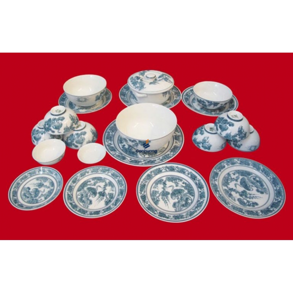 Bộ Bàn Ăn Bát Tràng Vẽ Tùng Hạc 22 Sản Phẩm