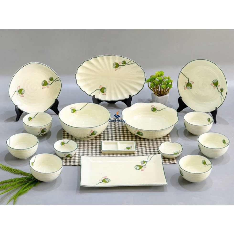 Bộ Bàn Ăn Men Kem Nhụy Hoa 15 Sản Phẩm