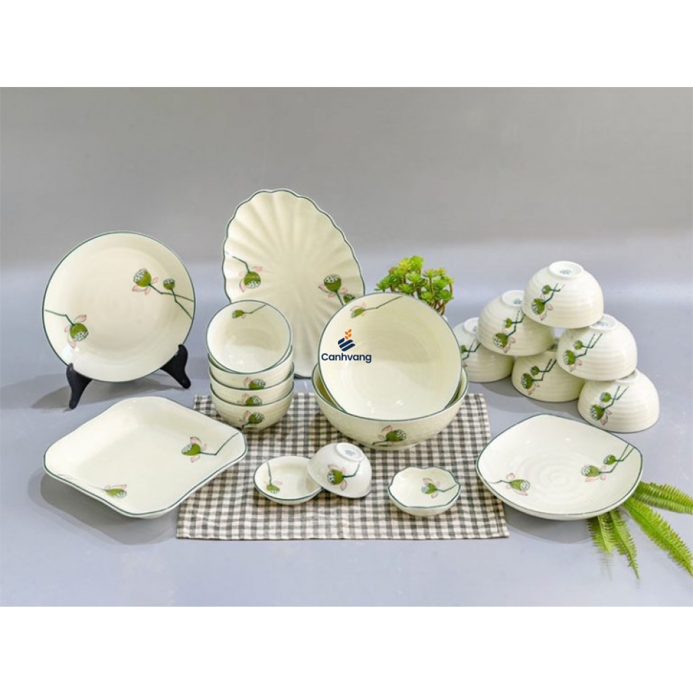 Bộ Bàn Ăn Men Kem Nhụy Hoa 19 Sản Phẩm