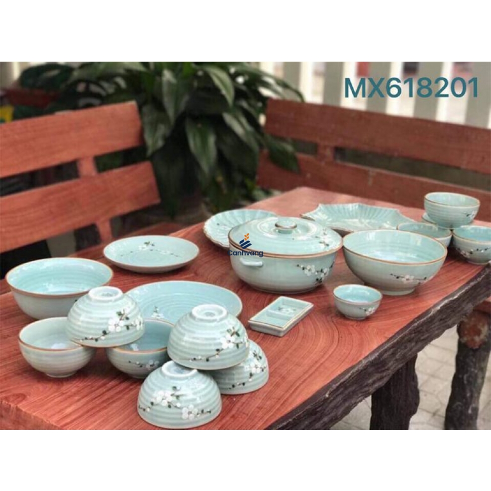 Bộ Bàn Ăn Men Xanh Hoa Đào 19 Sản Phẩm