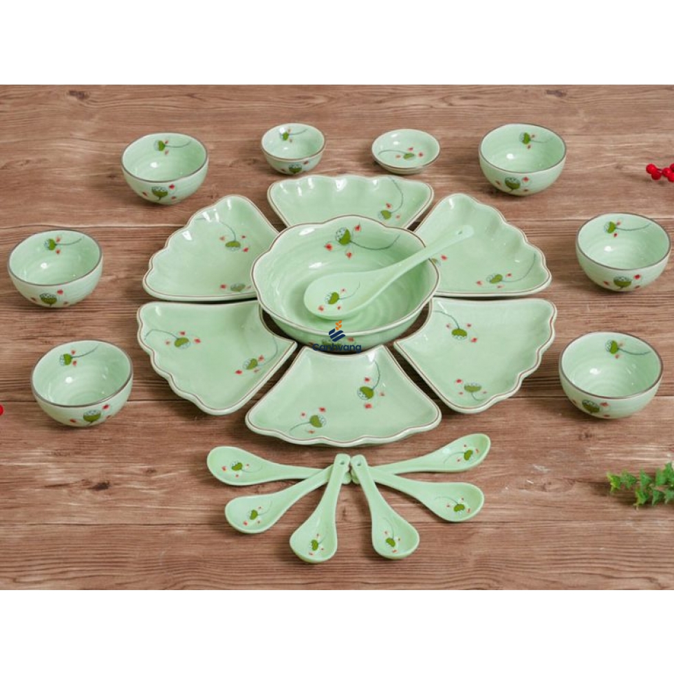 Bộ Bàn Ăn Xanh Ngọc Bích 22 Sản Phẩm Đường Kính 46cm
