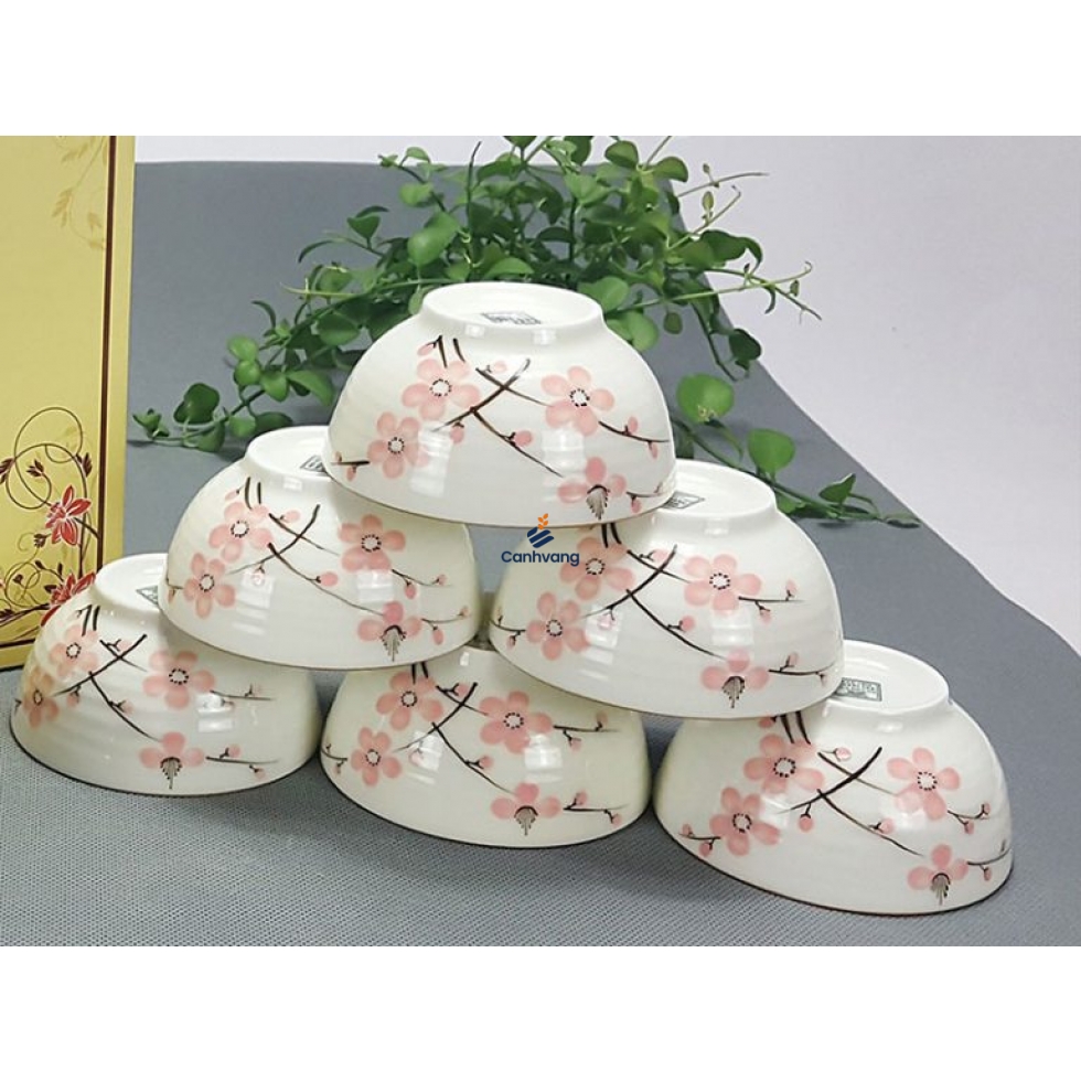 Bộ Bát Ăn Cơm Men Kem Hoa Đào Cao Cấp