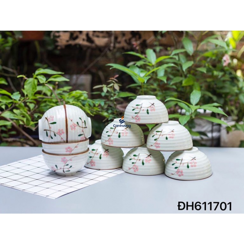 Bộ Chén Cơm 10 Cái Hoa Đào Đỏ