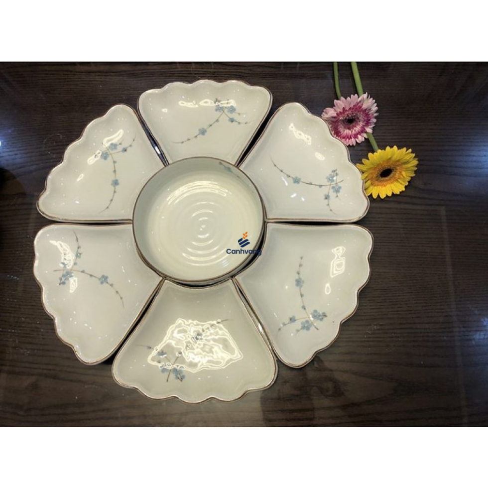 Bộ Đĩa Bát Tràng Mặt Trời Hoa Đào