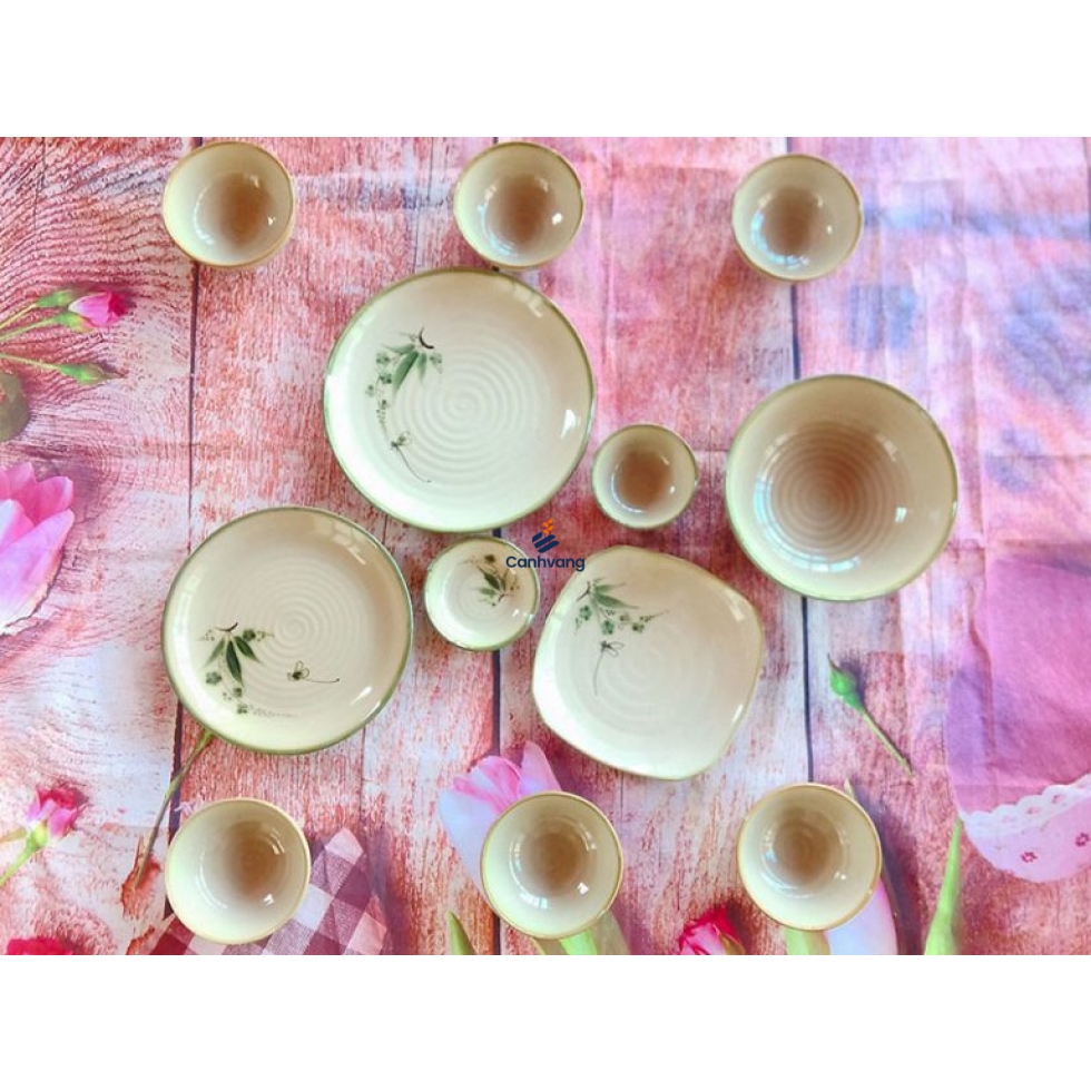 Bộ Đồ Ăn 12 Sản Phẩm Đĩa Sứ Chuồn Chuồn Cao Cấp