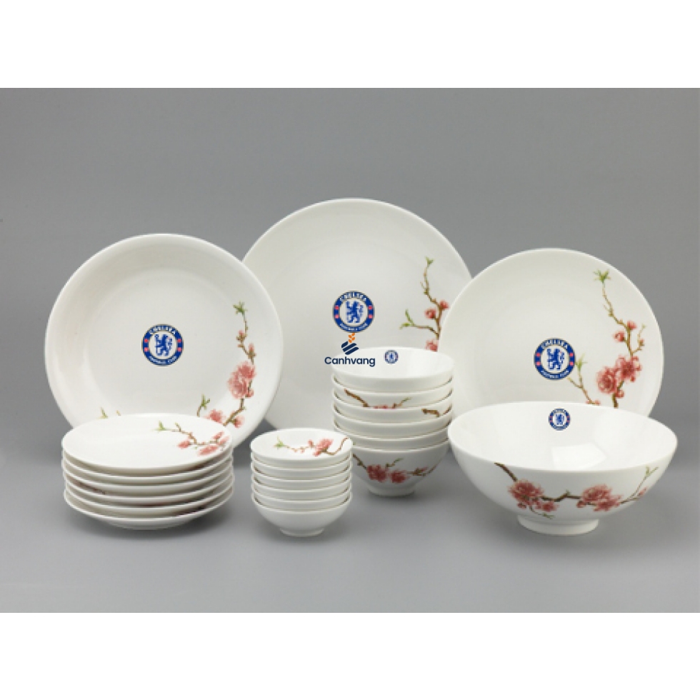 Bộ Đồ Ăn Minh Long Daisy Hồng Đào IFP 23 Sp Giá In Logo Chelsea