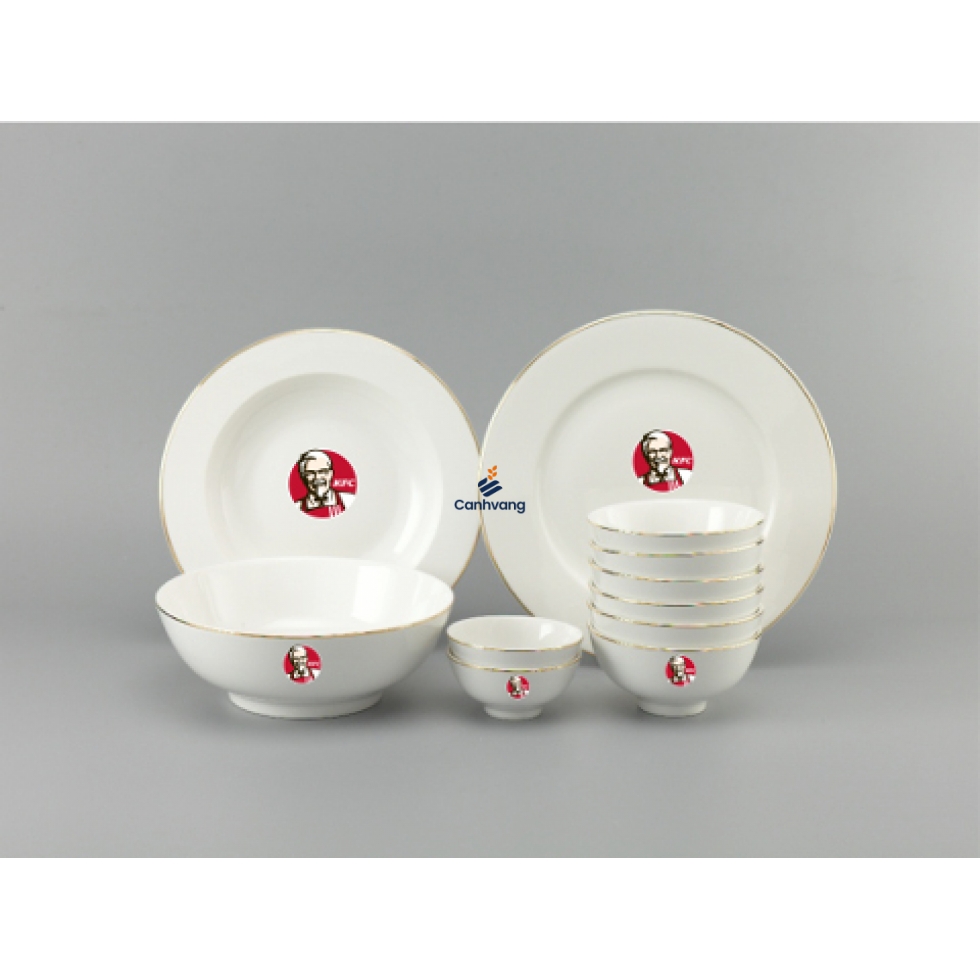 Bộ Đồ Ăn Minh Long Jasmine Chỉ Vàng 11 Sp Giá In Logo KFC