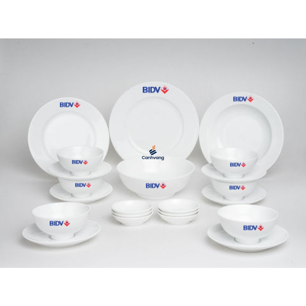 Bộ Đồ Ăn Minh Long Jasmine Trắng 22 Sp Giá In Logo BIDV