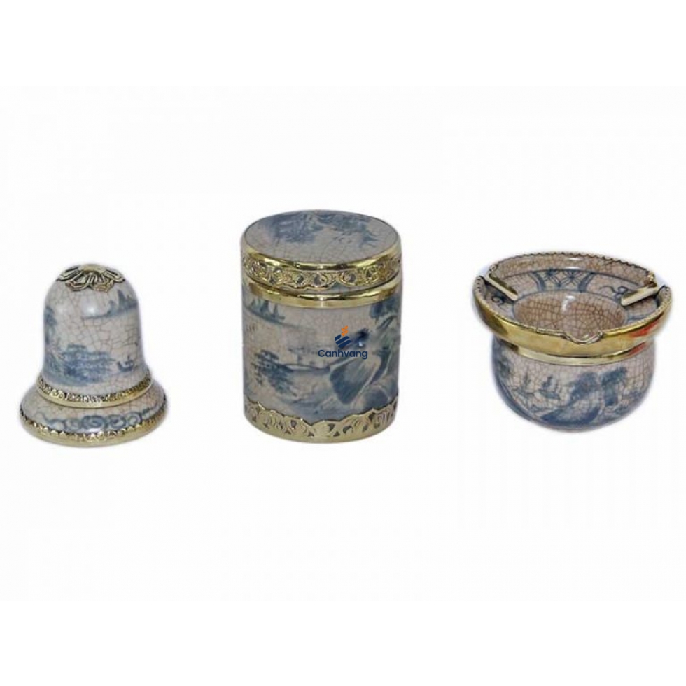 Bộ Phụ Kiện Gốm – Gạt Tàn – Lọ Chè Tròn – Ống Tăm – Men Rạn