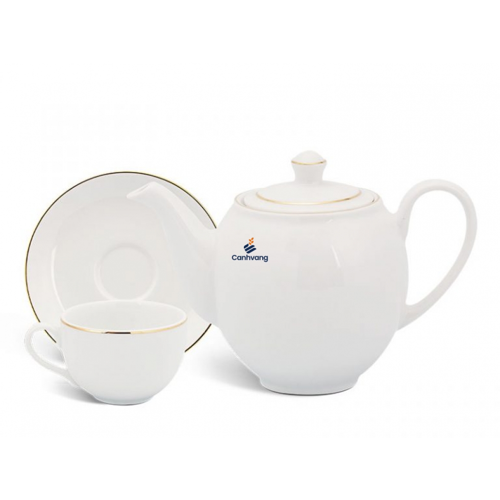 Bộ Trà Camellia Men Trắng Chỉ Vàng 0.8L