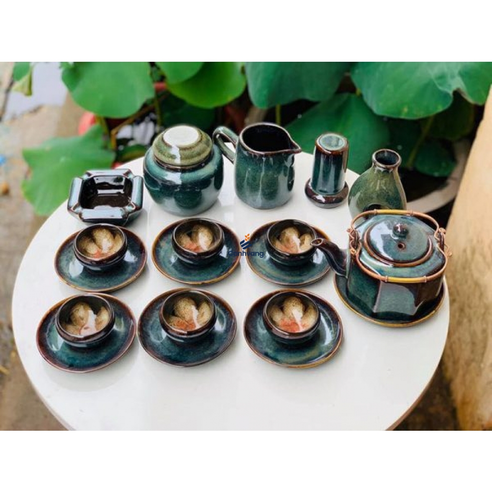 Bộ Trà Hỏa Biển Full Pk Mem Lam Ấm Vuông Cao