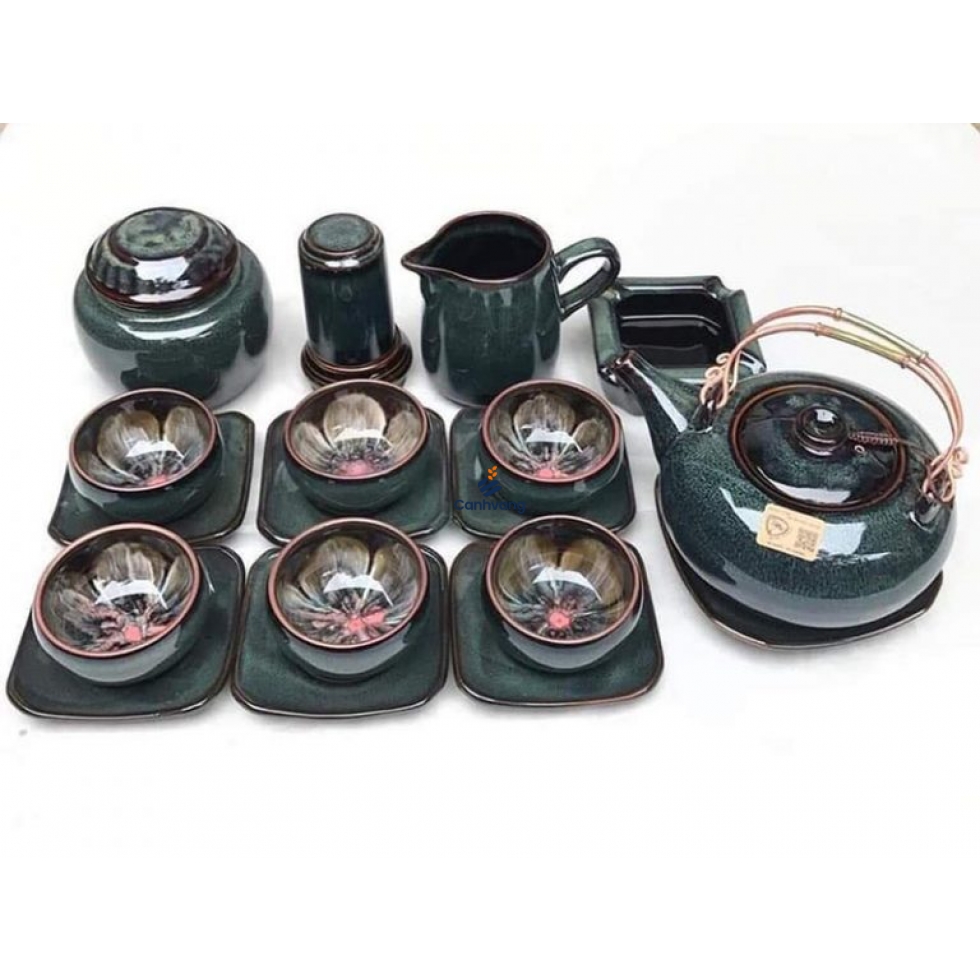 Bộ Trà Men Hỏa Biến Men Xanh Lòng Hoa Full Pk