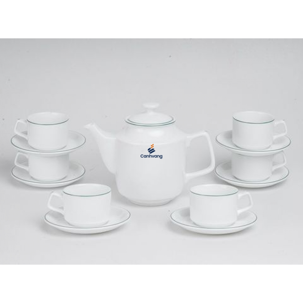 Bộ trà Minh Long 0.7 L Jasmine Kẻ Chỉ Xanh