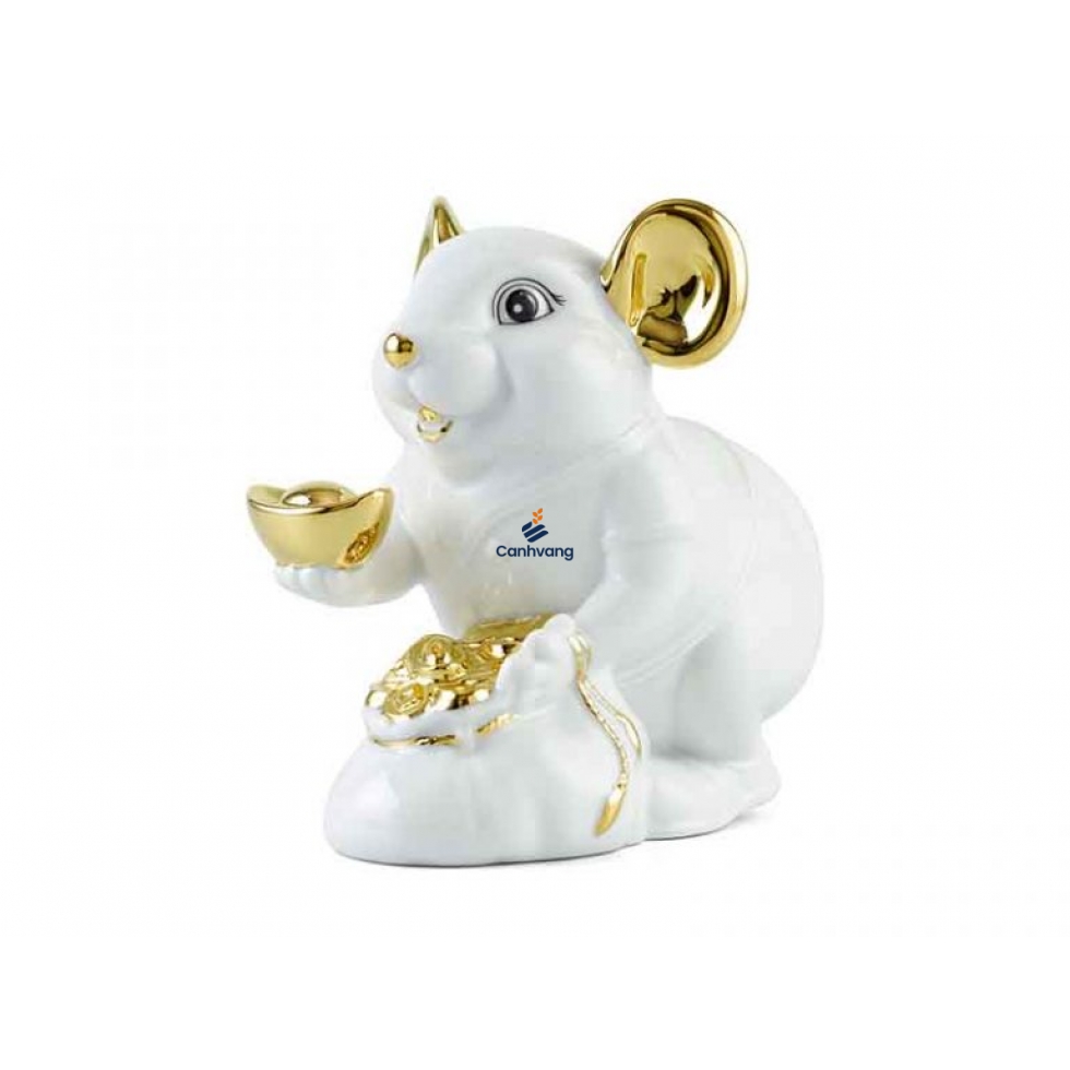 Chuột Phú 13 cm – Màu Trắng – Trang trí vàng 24K