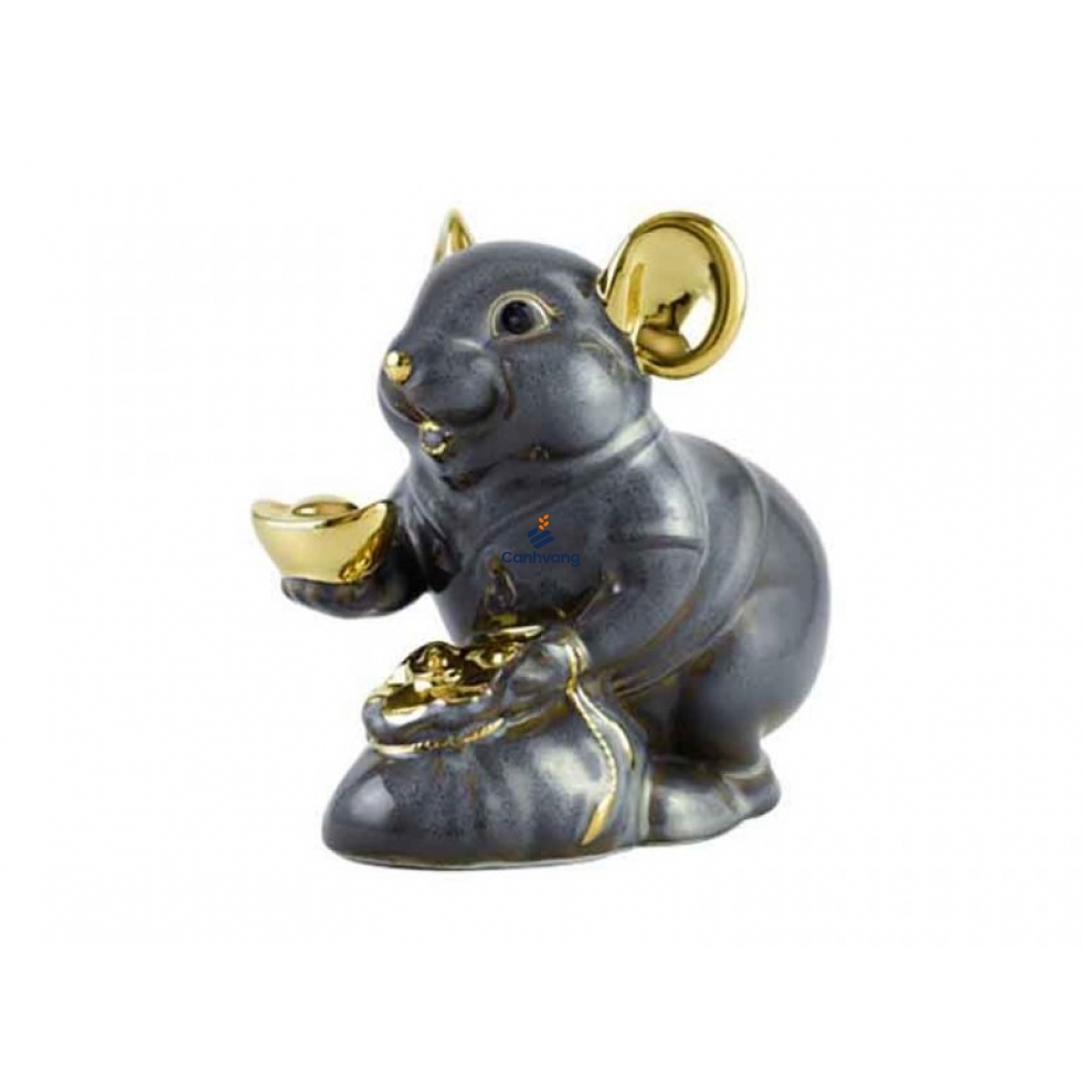 Chuột Phú 13 cm – Màu xám – Trang trí vàng 24K