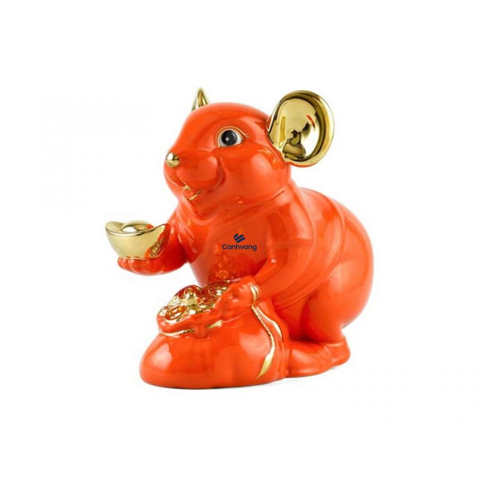Chuột Phú 8 cm – Màu Cam – Trang trí vàng 24K
