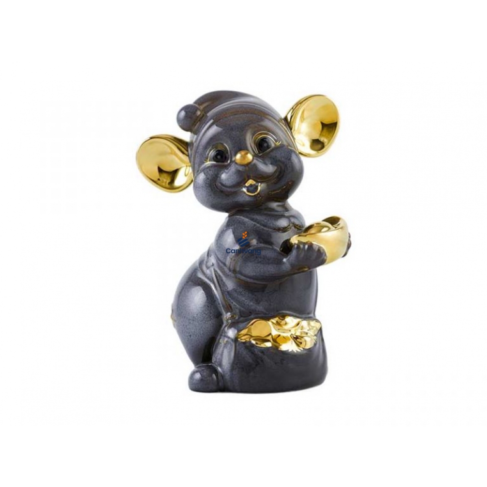 Chuột Quý 10 cm – Màu xám – Trang trí vàng 24K