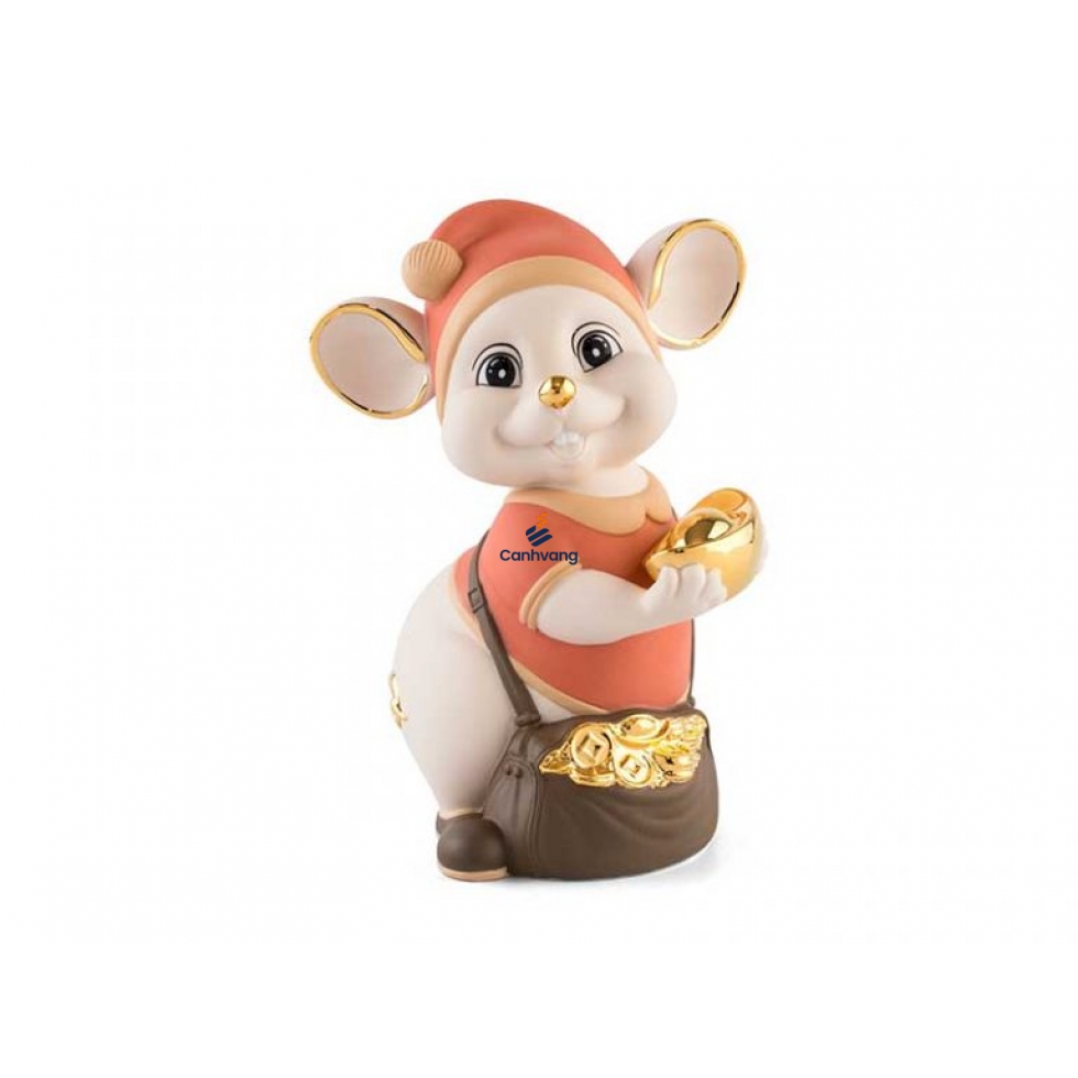 Chuột Quý 16 cm (màu Matt) – Cam – Họa tiết trang trí vàng