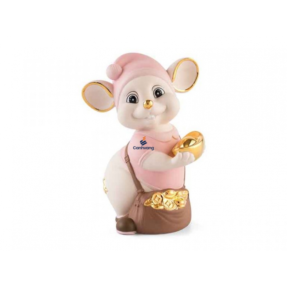 Chuột Quý 16 cm (màu Matt) – Hồng – Họa tiết trang trí vàng