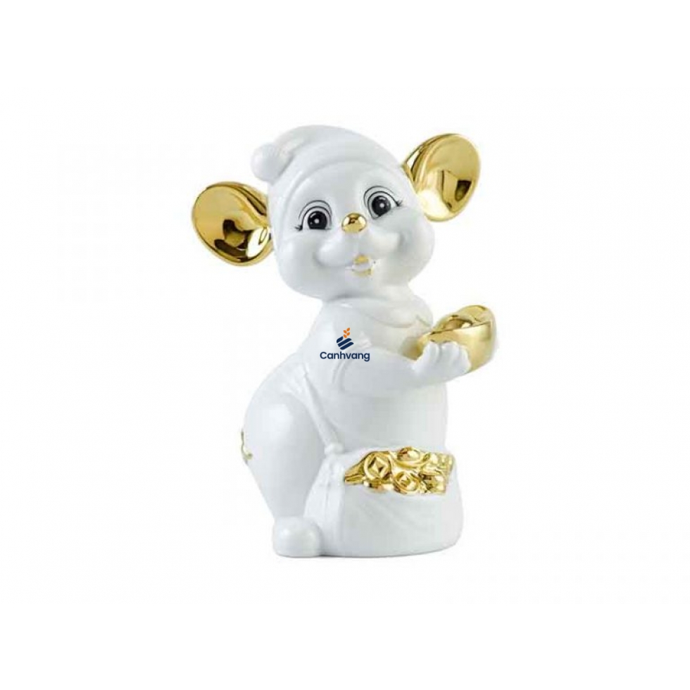 Chuột Quý 16 cm – Màu Trắng – Trang trí vàng 24K