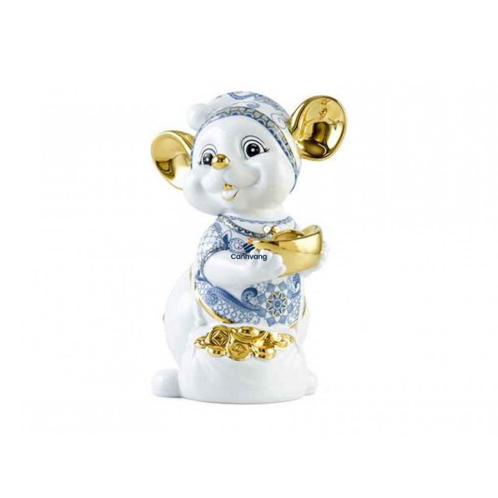 Chuột Quý 24 cm – Sen Cobalt – Trang trí vàng 24K