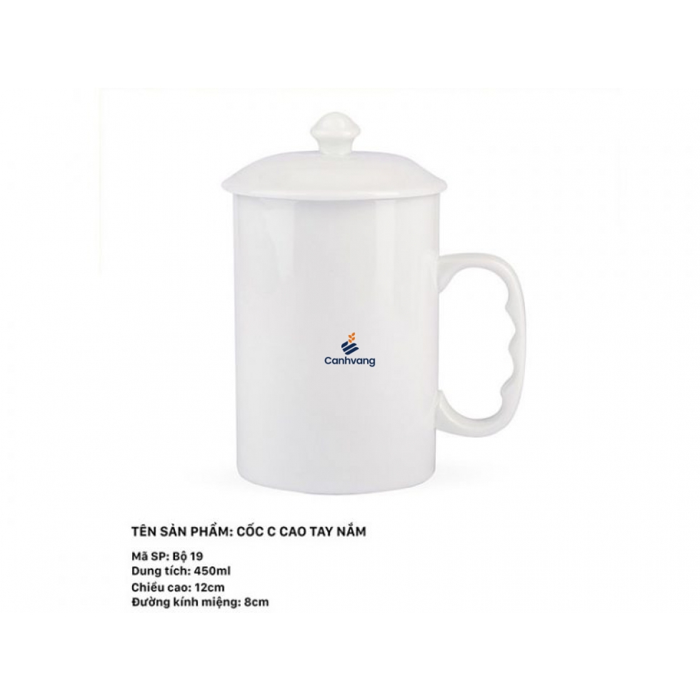 Cốc Sứ C Cao Tay Nắm 450ml + Nắp