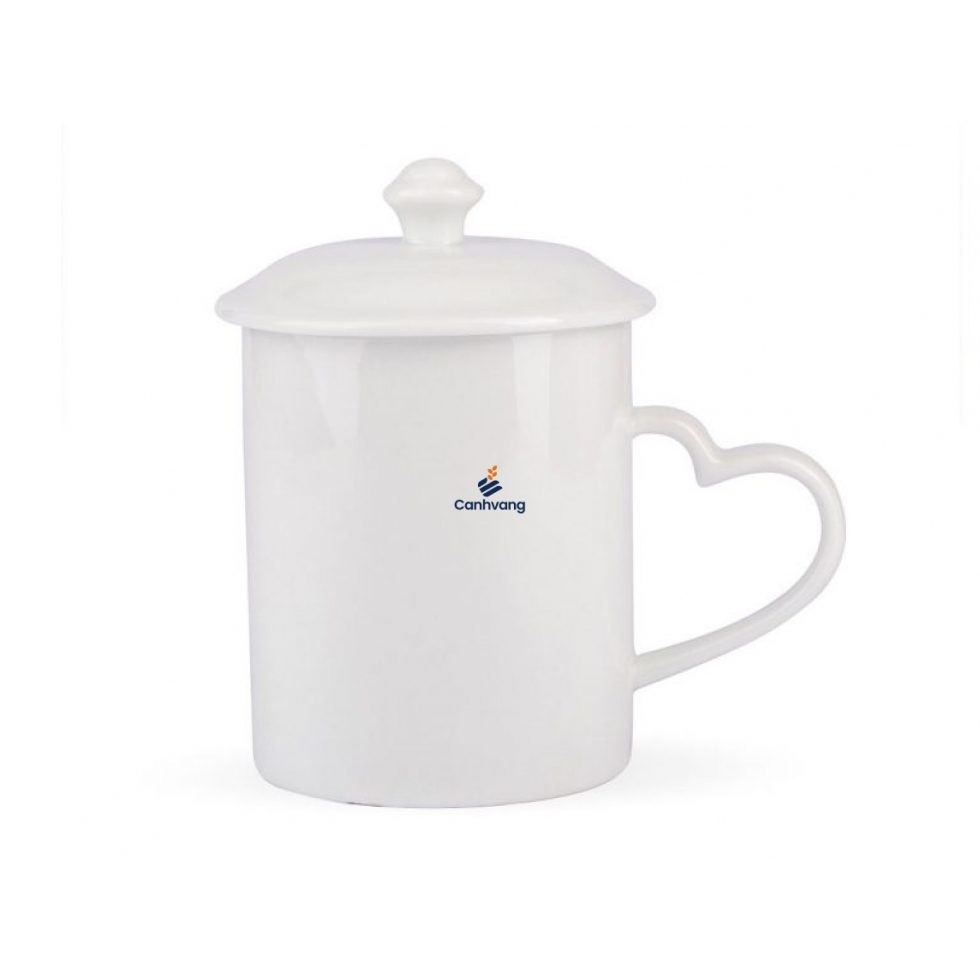 Cốc Sứ C Quai Tim 350ml + Nắp