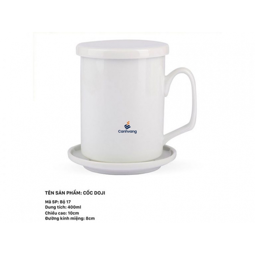 Cốc sứ Doji 400ml + Nắp