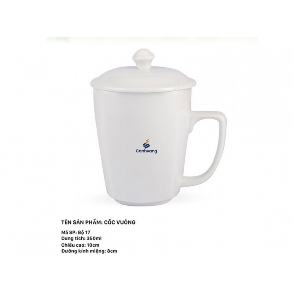 Cốc Sứ Vuông 350ml + Nắp