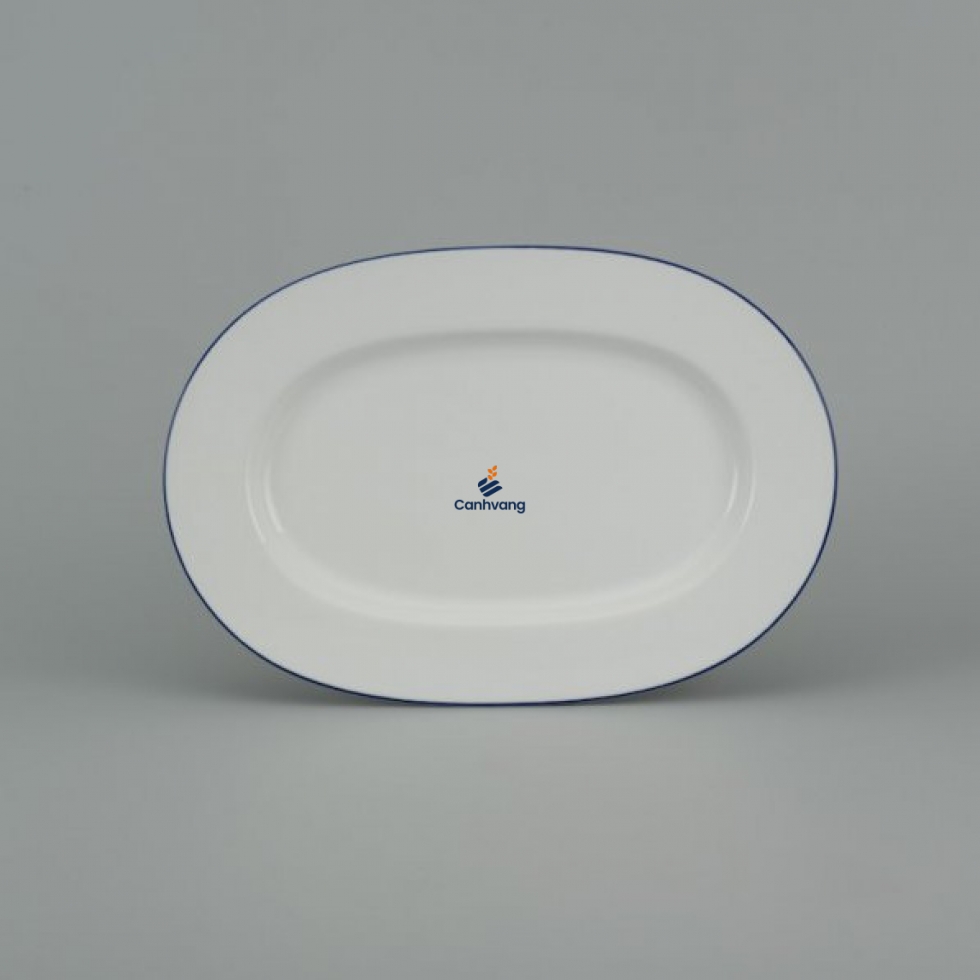 DĨA OVAL MINH LONG 25 CM CAMELLIA CHỈ XANH DƯƠNG
