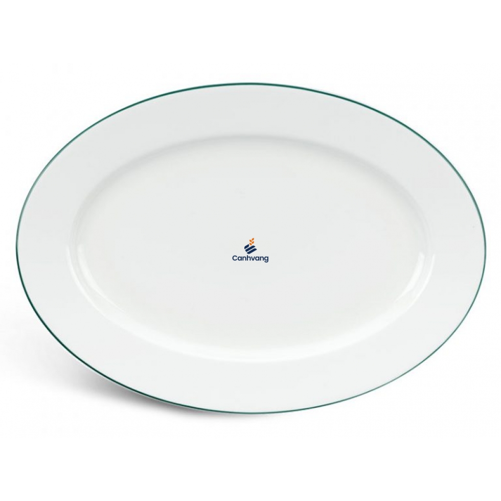 DĨA OVAL MINH LONG 25CM JASMINE CHỈ XANH LÁ