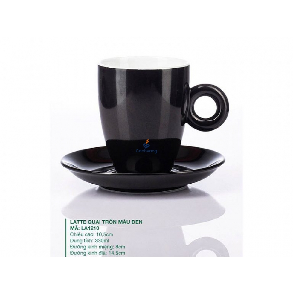 Ly Latte Sứ Quai Tròn Màu Đen 330ml