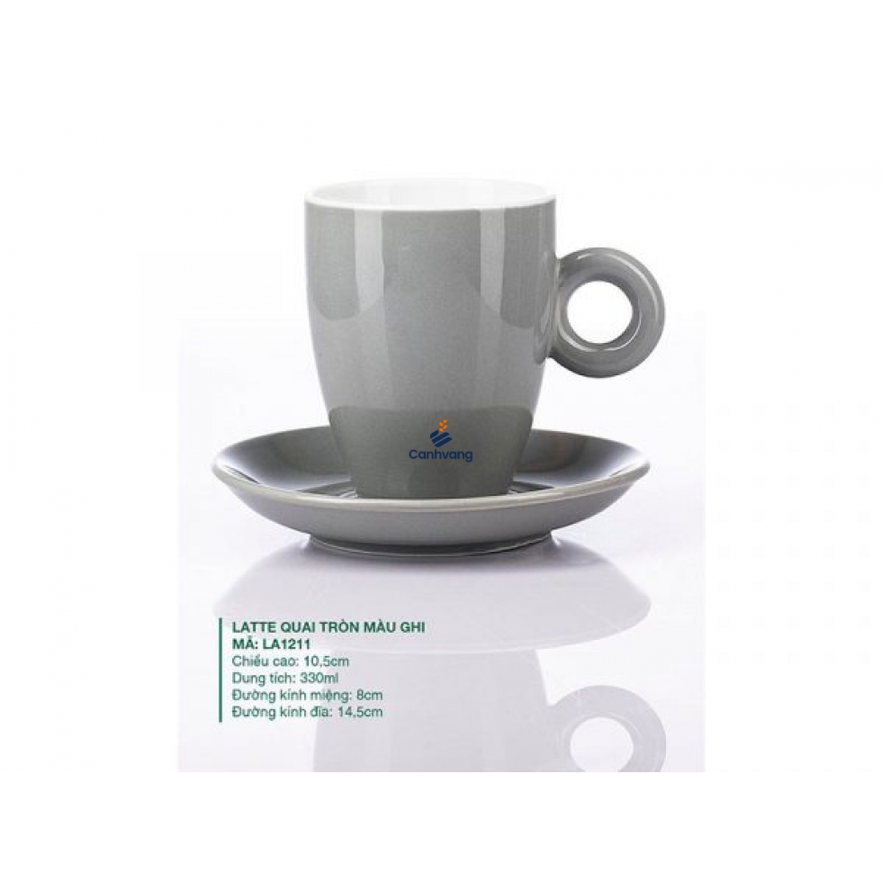 Ly Latte sứ Quai Tròn Màu Ghi 330ml