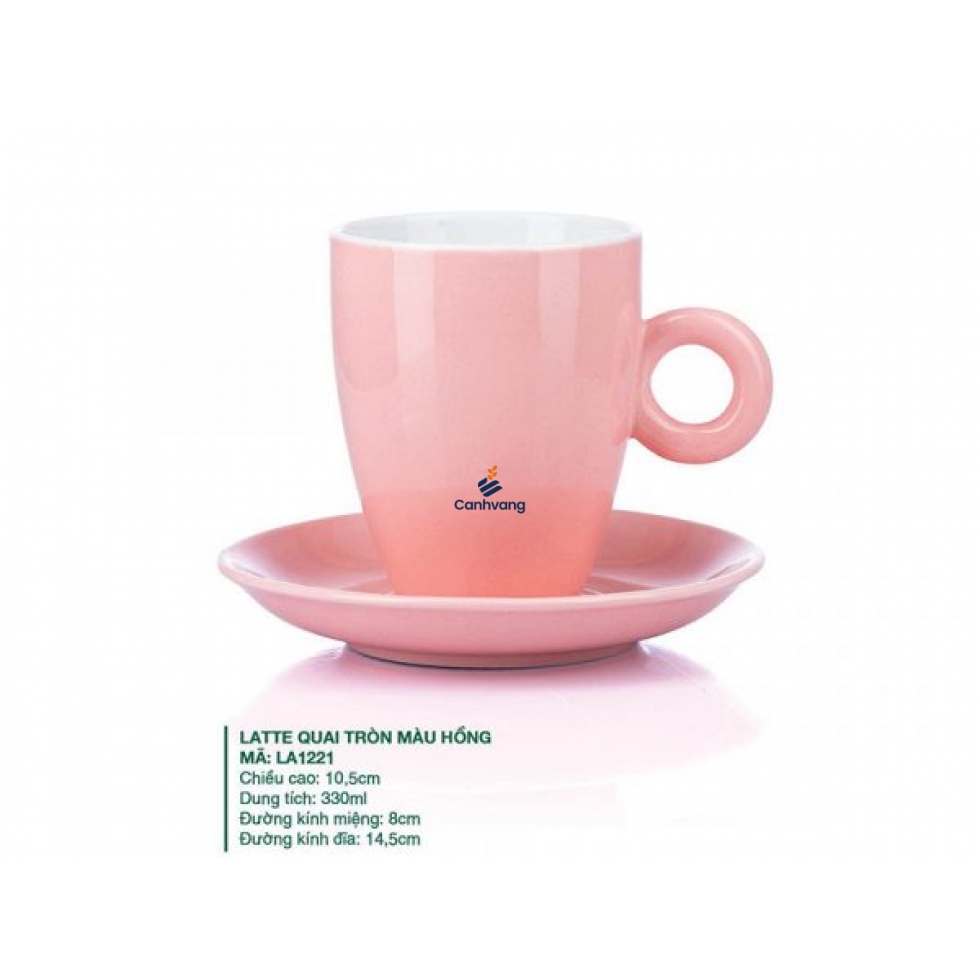 Ly Latte Sứ Quai Tròn Màu Hồng 330ml