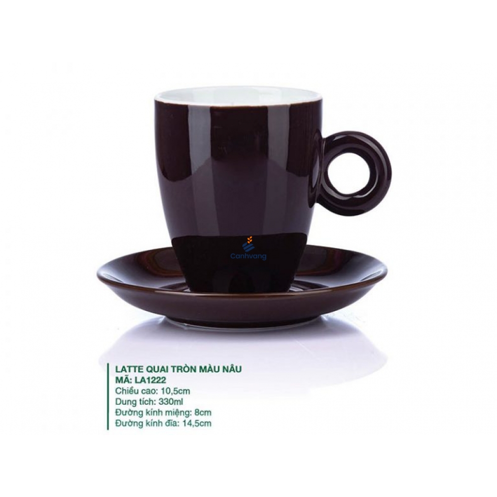 Ly Latte Sứ Quai Tròn Màu Nâu 330ml