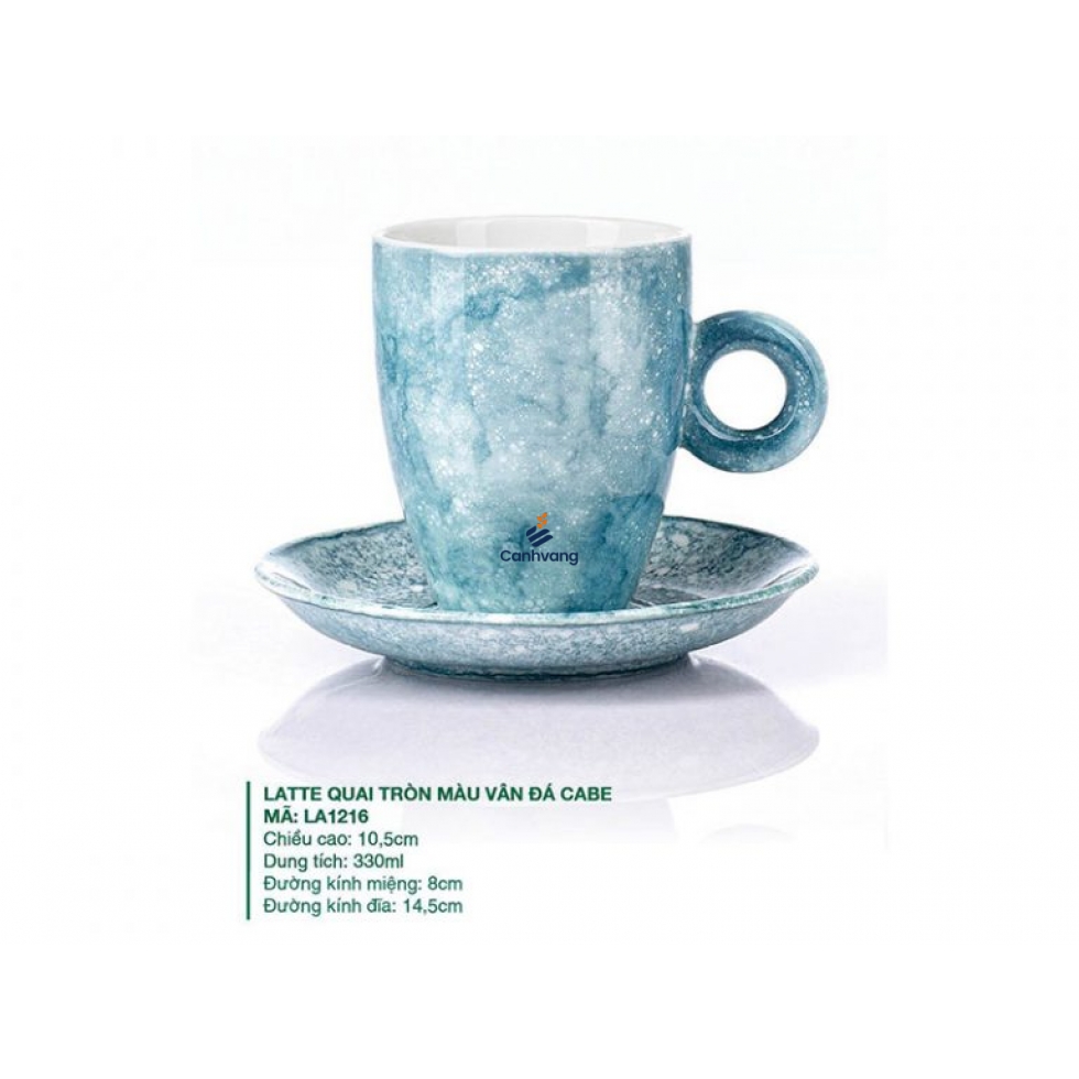 Ly Latte Sứ Quai Tròn Màu Vân Đá Cabe 330ml